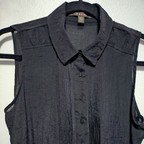 Fever Black Witchy Whimsigoth Sheer Collared Gauzy Vest Pintucked Buttoned Sz S - Picture 8 of 12